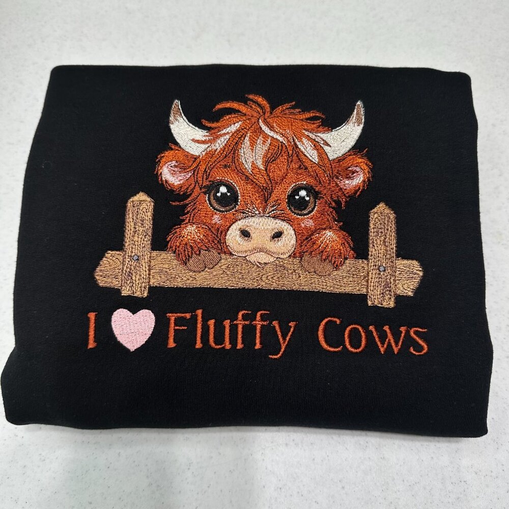Highland Cow HOODIE Embroidered Adult Unisex Hooded Sweatshirt I Love Fluffy Cow